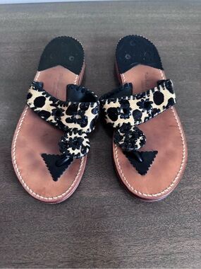 Palm Beach Sandals Women’s Leopard Print Thong Sandals - Black & Tan